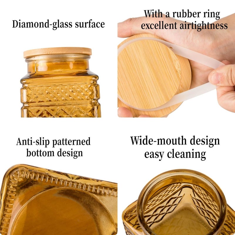 Prettidecor Glass Storage Canister with Airtight Lids, 20.3 FL OZ Thick Glass Candy Jar for Coffee Bean, Cocoa powder,Dog treats, Snacks Vintage Decorative Square Glass Jars for Coffee Bar Kitchen Party Counter - Image 3