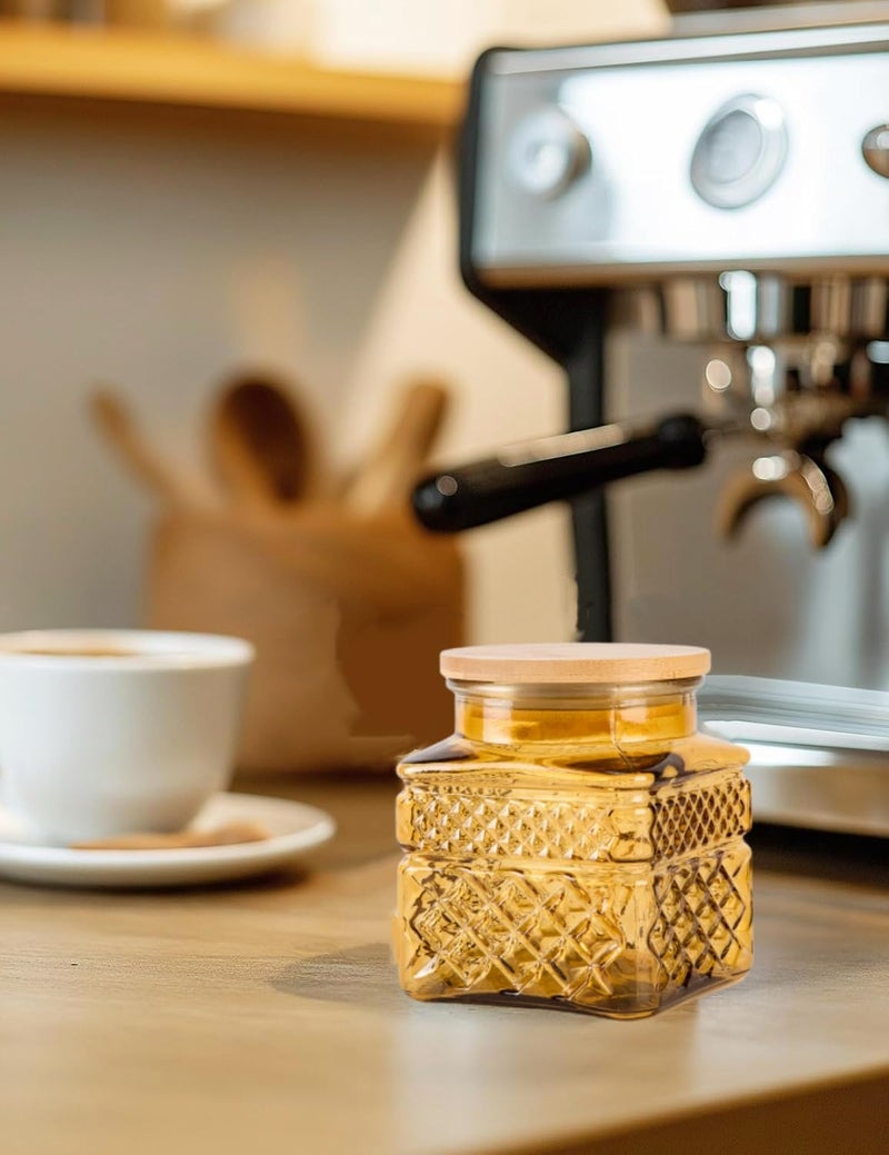 Prettidecor Glass Storage Canister with Airtight Lids, 20.3 FL OZ Thick Glass Candy Jar for Coffee Bean, Cocoa powder,Dog treats, Snacks Vintage Decorative Square Glass Jars for Coffee Bar Kitchen Party Counter - Image 4