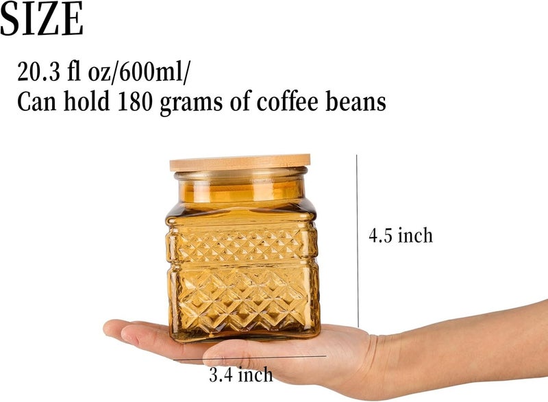 Prettidecor Glass Storage Canister with Airtight Lids, 20.3 FL OZ Thick Glass Candy Jar for Coffee Bean, Cocoa powder,Dog treats, Snacks Vintage Decorative Square Glass Jars for Coffee Bar Kitchen Party Counter - Image 2