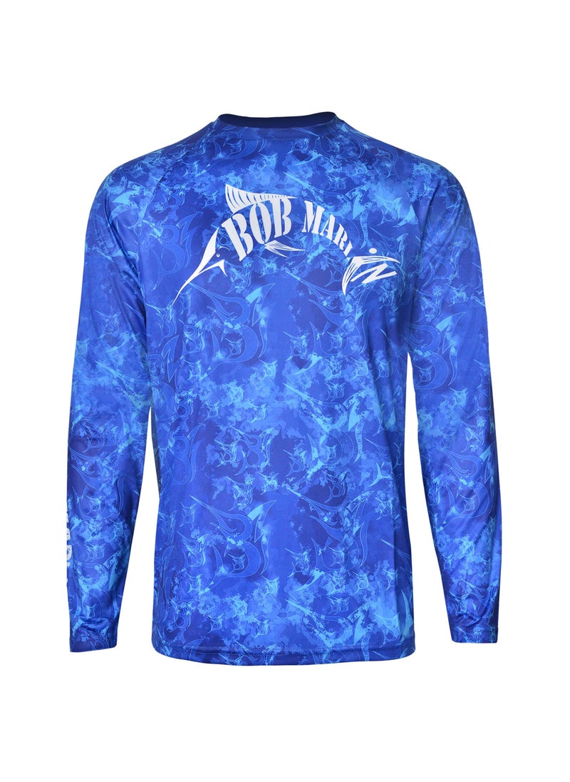 BOB MARLIN Marlin Upf50 Long Sleeve Youth Performance Shirt Grander Blue  - Image 1