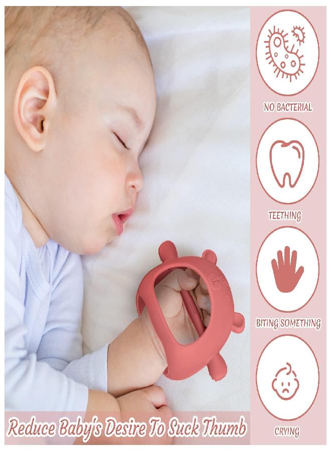 Chumia 3 Pack Baby Teether Teething Toys for Babies 0-6 Months Bear Baby Teething Toy Silicone Anti Dropping Infant Hand Teether Pacifiers Wrist Hand Chew Toys for Sucking Needs (Caramel, Red, Pink) - Image 4