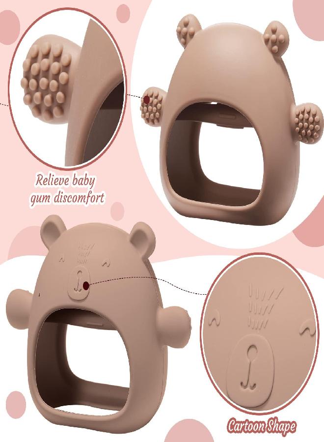 Chumia 3 Pack Baby Teether Teething Toys for Babies 0-6 Months Bear Baby Teething Toy Silicone Anti Dropping Infant Hand Teether Pacifiers Wrist Hand Chew Toys for Sucking Needs (Caramel, Red, Pink) - Image 3