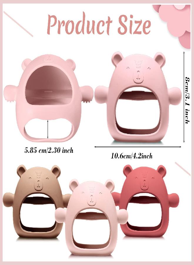 Chumia 3 Pack Baby Teether Teething Toys for Babies 0-6 Months Bear Baby Teething Toy Silicone Anti Dropping Infant Hand Teether Pacifiers Wrist Hand Chew Toys for Sucking Needs (Caramel, Red, Pink) - Image 2