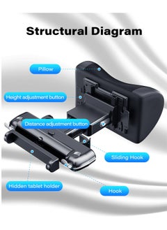 Excefore Adjustable Car Headrest Pillow, Car Neck Pillow for Driving Seat Head Support Memory Foam Rest with Hook and Tablet Phone Holder Mount (1 Set) (Black)  - Image 2