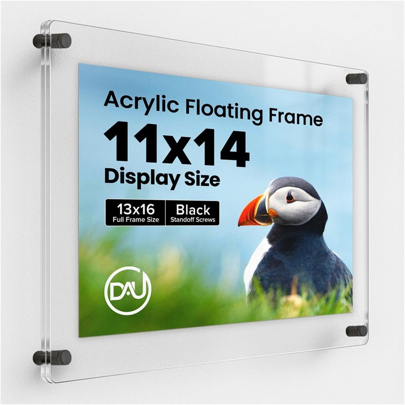DistinctAndUnique إطارات أكريليك عائمة بقواعد سوداء (مفردة) 11 × 14 بوصة إطارات أكريليك شفافة للإطار العائم المثبت على الحائط، لعرض الشهادات والملصقات والصور الفوتوغرافية والدرجات العلمية والأعمال الفنية والمستندات - Image 1