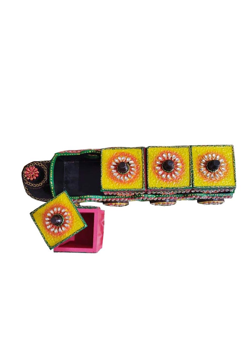 Sanskritihandicraft Sanskritihandicraft Decorative Square Wooden Handmade Train Shaped Dry Fruit Box with 4 Container Multicolour 18x5 Inch  - Image 2