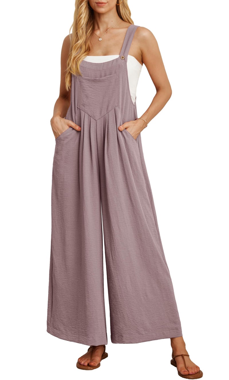 IWOLLENCE Women's Summer Jumpsuits Boho Wide Leg Overalls Casual Loose Rompers with Pockets 2024 Purple Pink X-Large - Image 1