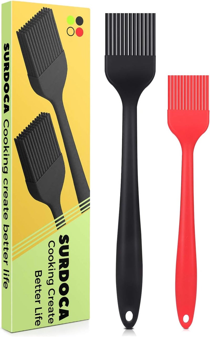 SURDOCA Silicone Pastry Basting Brush - 2Pcs 10 + 8 in Heat Resistant Brush for Baking Cooking Food, BPA Free Kitchen Brush for Sauce Butter Oil, Stainless Steel Core Design for Barbecue BBQ Grilling - Image 1
