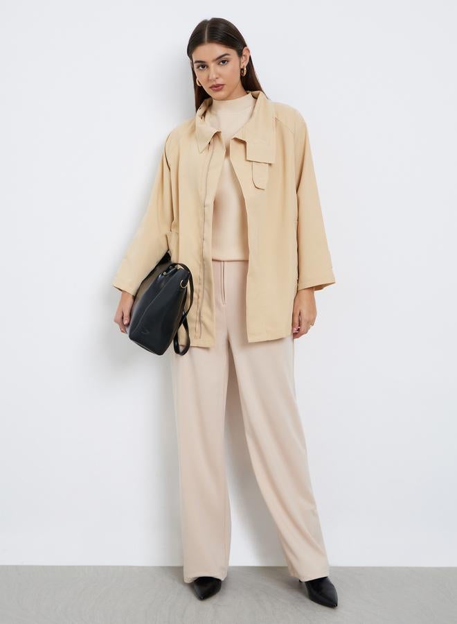 Styli Beige Longline Utility Trench Jacket - Image 2