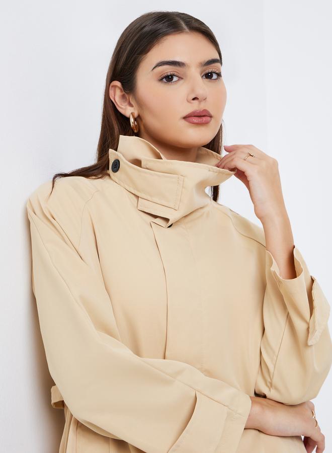 Styli Beige Longline Utility Trench Jacket - Image 1