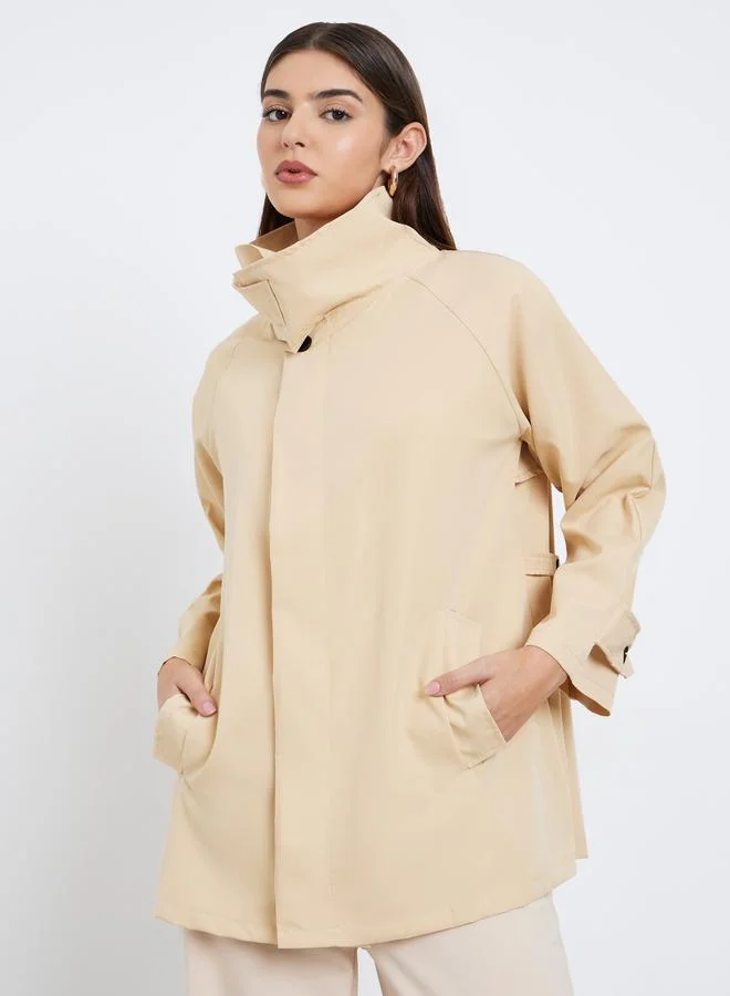 Styli Beige Beige Longline Utility Trench Jacket for Women | Best Price UAE