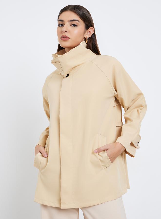 Styli Beige Longline Utility Trench Jacket - Image 4
