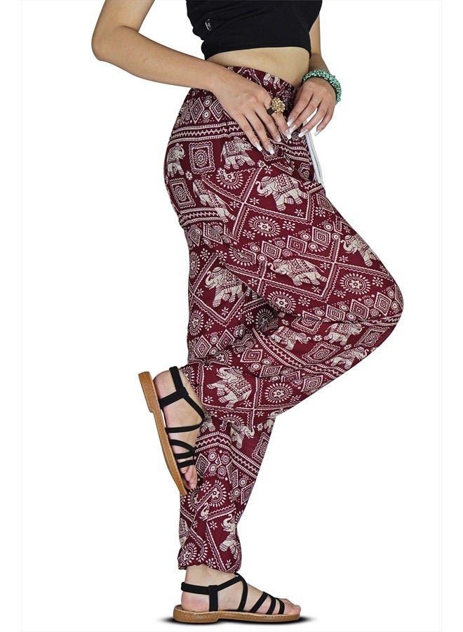 Your Cozy Harem Pants Womens Plus Bohemian Yoga Elephant Beach Casual Printed Drawstring Trousers (Red1 5) - Image 3