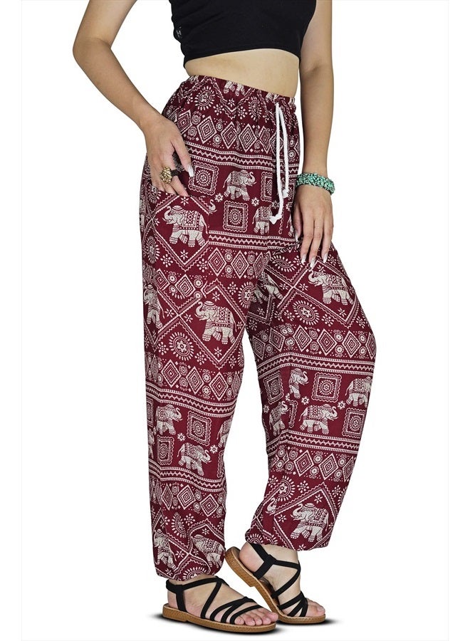 Your Cozy Harem Pants Womens Plus Bohemian Yoga Elephant Beach Casual Printed Drawstring Trousers (Red1 5) - Image 1