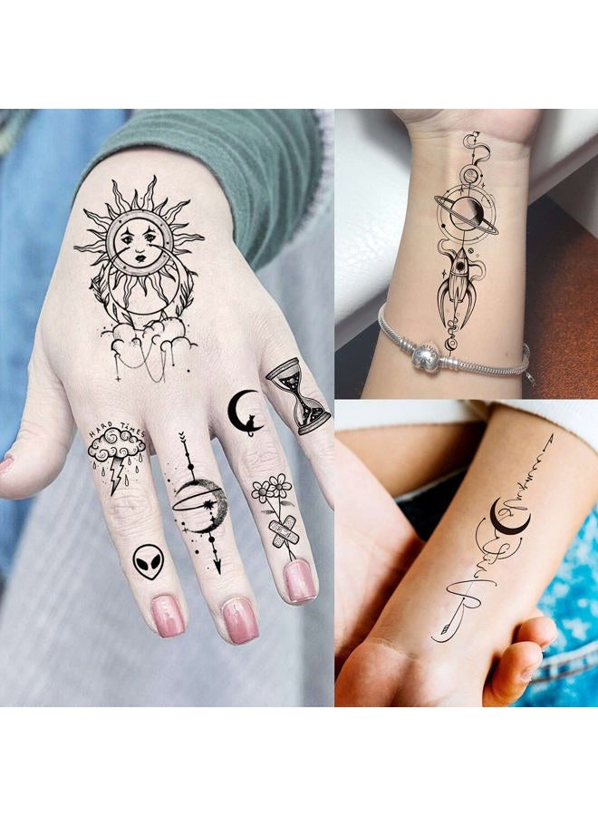 COKTAK 28 Sheets Outer Space Temporary Tattoos For Kids Women Men, 3D Fake Realistic Star Sun Moon Tattoo Stickers Boys Girls, Long Lasting Geometric Planets Universe Tattoos Neck Small Solar System - Image 2