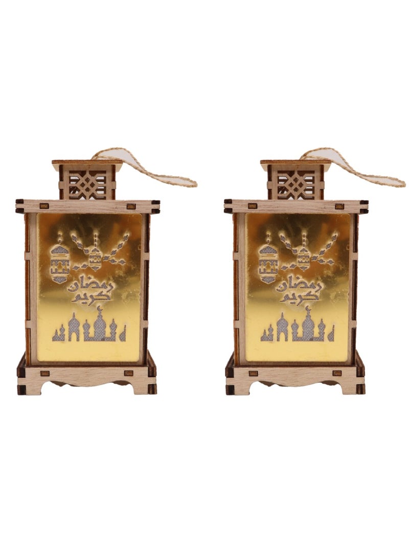 Yuwell 2 Pcs Wooden Ramadan Lantern Ramadan Kareem Decoration Light Eid Decoration Lantern Lamp For Indoor And Outdoor Use Decoration Ramadan Light - Image 1