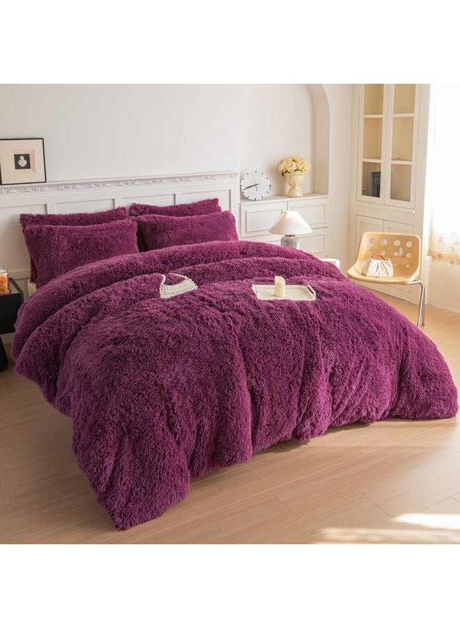 chovy Faux Fur Plush Grape Purple Comforter Sets King - Ultra Soft Shaggy Flannel Velvet Fluffy Fuzzy 3PC Bedding Set （Comforter x 1 Pillowcases x 2） - Image 3