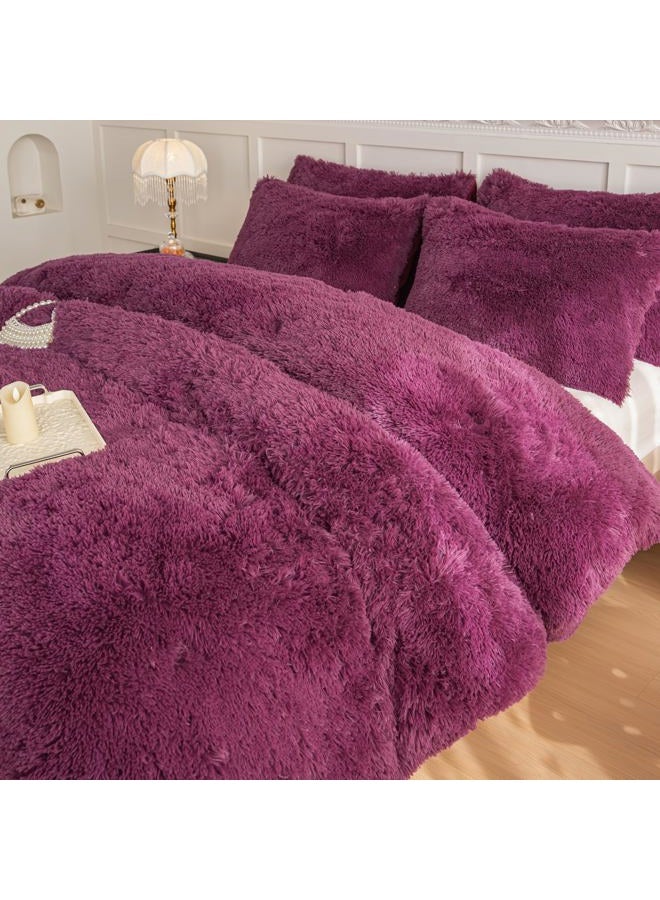 chovy Faux Fur Plush Grape Purple Comforter Sets King - Ultra Soft Shaggy Flannel Velvet Fluffy Fuzzy 3PC Bedding Set （Comforter x 1 Pillowcases x 2） - Image 4