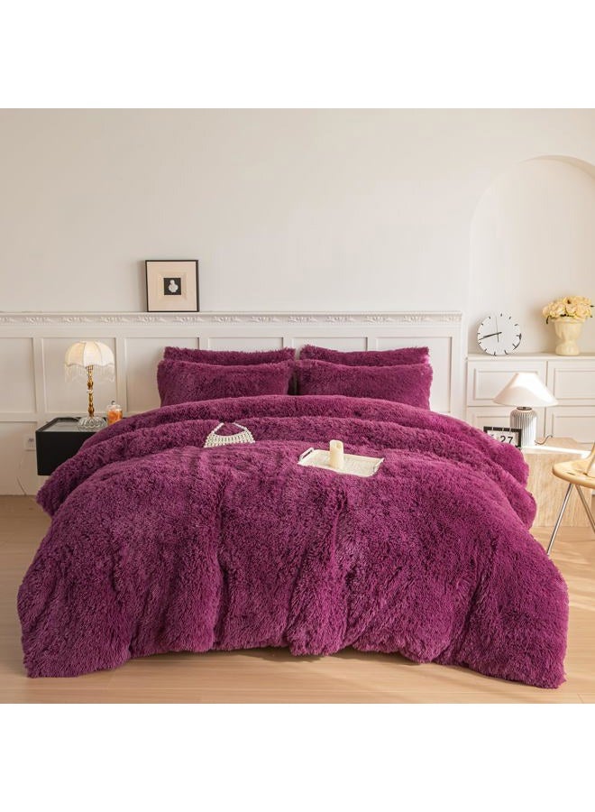 chovy Faux Fur Plush Grape Purple Comforter Sets King - Ultra Soft Shaggy Flannel Velvet Fluffy Fuzzy 3PC Bedding Set （Comforter x 1 Pillowcases x 2） - Image 1