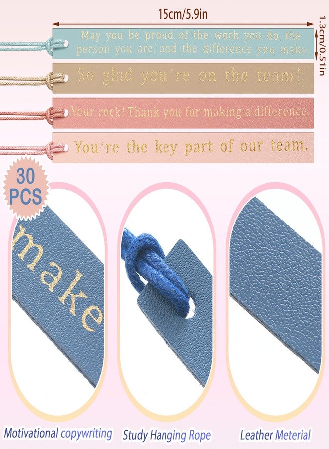 Skyygemm 30 Pcs Thank You Gifts Bookmark Bulk Employee Appreciation Gift Leather Inspirational Bookmark Pastel Leather Bookmark for Coworker Team Nurse Teacher Volunteer - Image 2