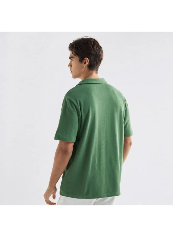Splash FAV Textured Camp Collar Shirt with Short Sleeves