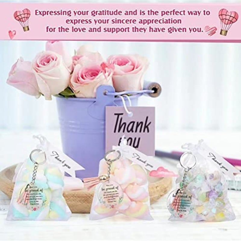 48Pcs Appreciation Acrylic Keychain, Floral Circle Keychain With Tassels Organza Bags And Thank You Cards Keychains Gift For Employee Teacher Mother Birthday Graduation - Image 2