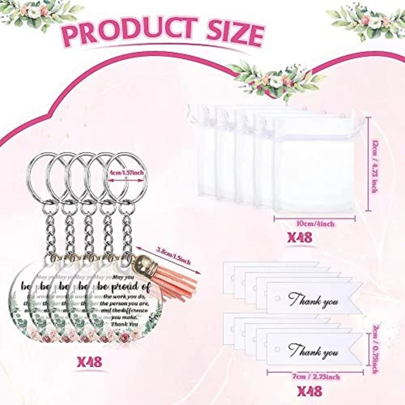 48Pcs Appreciation Acrylic Keychain, Floral Circle Keychain With Tassels Organza Bags And Thank You Cards Keychains Gift For Employee Teacher Mother Birthday Graduation - Image 5