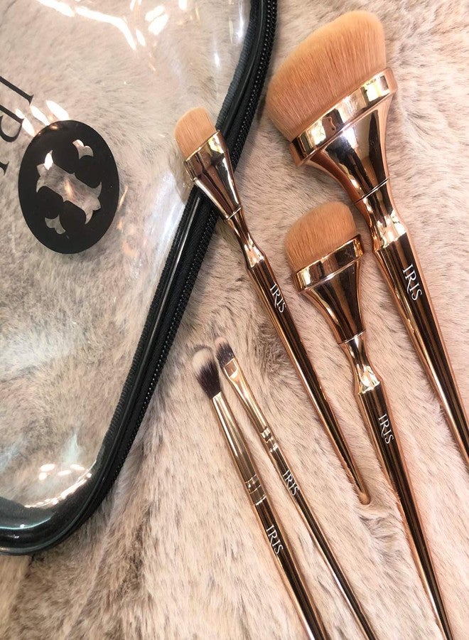 Iris Cosmetics Luminous Essentials Makeup Brush Set | Premium HD Brushes for Flawless Application | Cruelty-Free & Vegan | Rose Gold | Set of 5 Brushes with Travel Pouch - Image 4