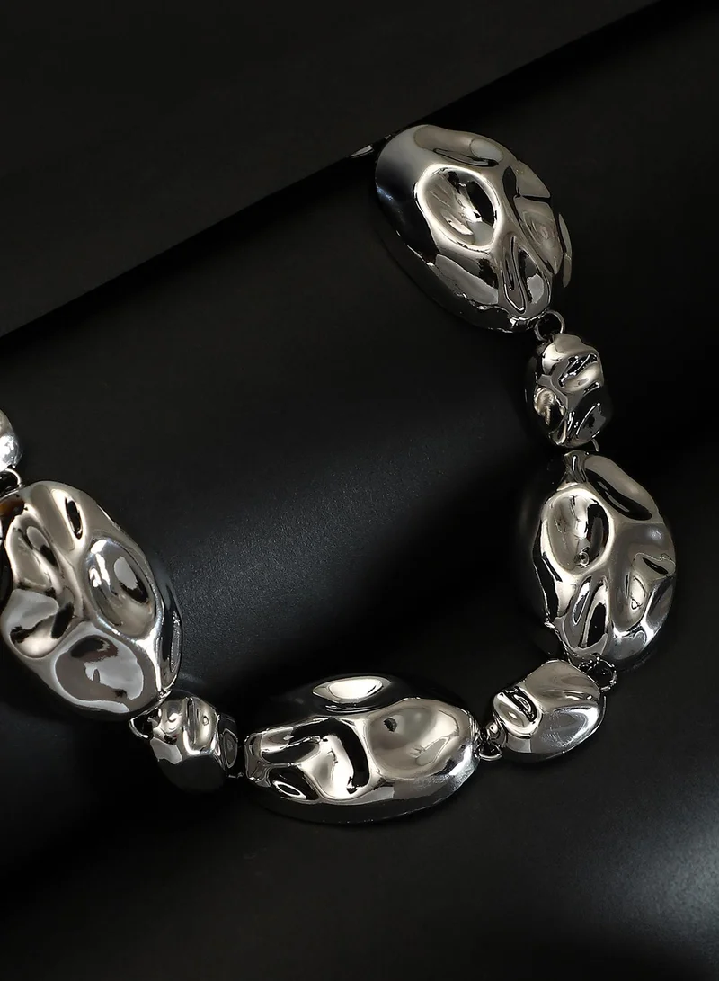 SOHI Women The Chunky Dented-Pierre Collar Necklace | Chrome  Colour | One-Size | Metallic Alloy Material | Lobster Clasp Closure | Necklace For Casual & Evening Wear