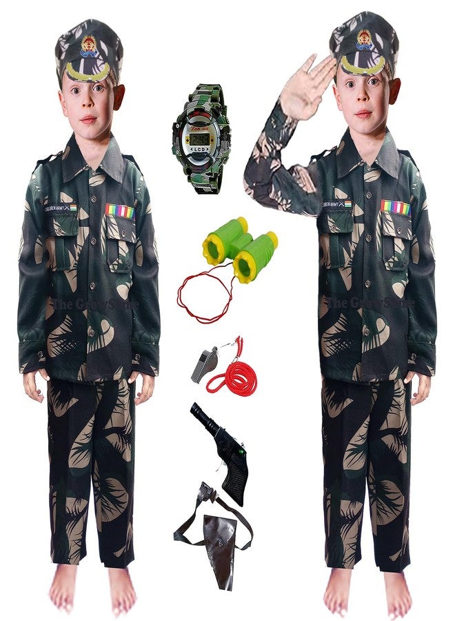 The GrowSome Indian Military costumes Dress for kid| Army Costume for Boys| Soldier Poushak for kids on Fancy Dress, School Annual Function (5-6 Years, Kargil Army with telescope) - Image 1