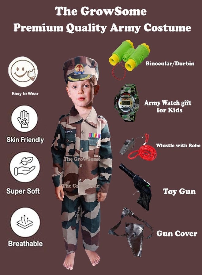 The GrowSome Indian Military costumes Dress for kid| Army Costume for Boys| Soldier Poushak for kids on Fancy Dress, School Annual Function (5-6 Years, Kargil Army with telescope) - Image 2