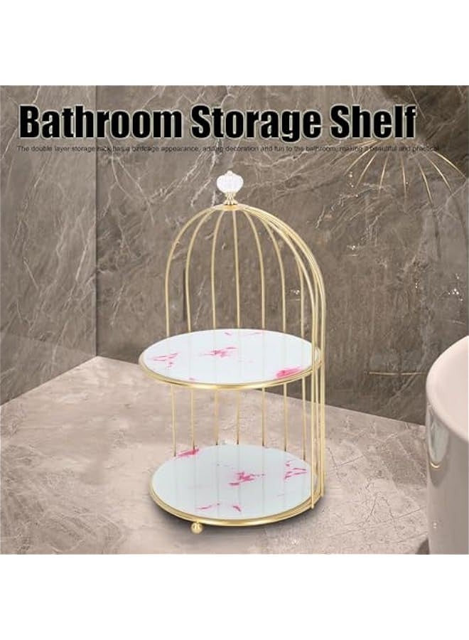 TRASSLE Double Layer Bird Cage Storage Rack, Metal Glass Cosmetics Organizer for Bathroom Countertop Vanity Tray Organize Skincare Products - Image 3