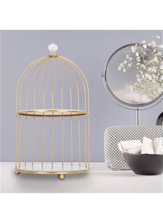 TRASSLE Double Layer Bird Cage Storage Rack, Metal Glass Cosmetics Organizer for Bathroom Countertop Vanity Tray Organize Skincare Products - Image 4