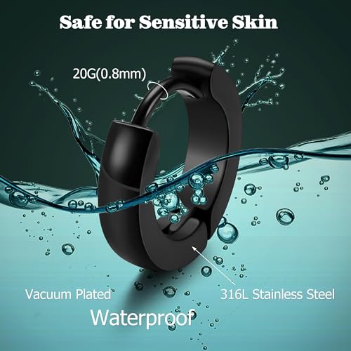 Jstyle Hypoallergenic Small Hoop Earrings for Men Women 316L Surgical Stainless Steel Gold/Black/Silver Hoop Earrings for Sensitive Ears Mens Hoop Huggie Earrings Ear Piercing Jewelry Set 20mm - Image 2