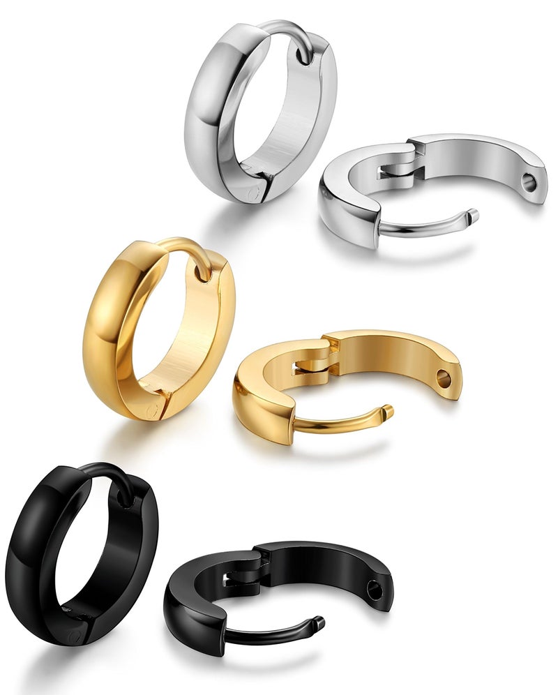 Jstyle Hypoallergenic Small Hoop Earrings for Men Women 316L Surgical Stainless Steel Gold/Black/Silver Hoop Earrings for Sensitive Ears Mens Hoop Huggie Earrings Ear Piercing Jewelry Set 20mm - Image 1