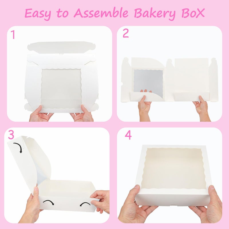 TEMLQPACK 12pcs 10x10x2.5 Inches White Bakery Boxes with Window, Pie, Cookies, Chocolate Covered Strawberries, Breakable Heart, Charcuterie Boxes for Christmas - Image 5