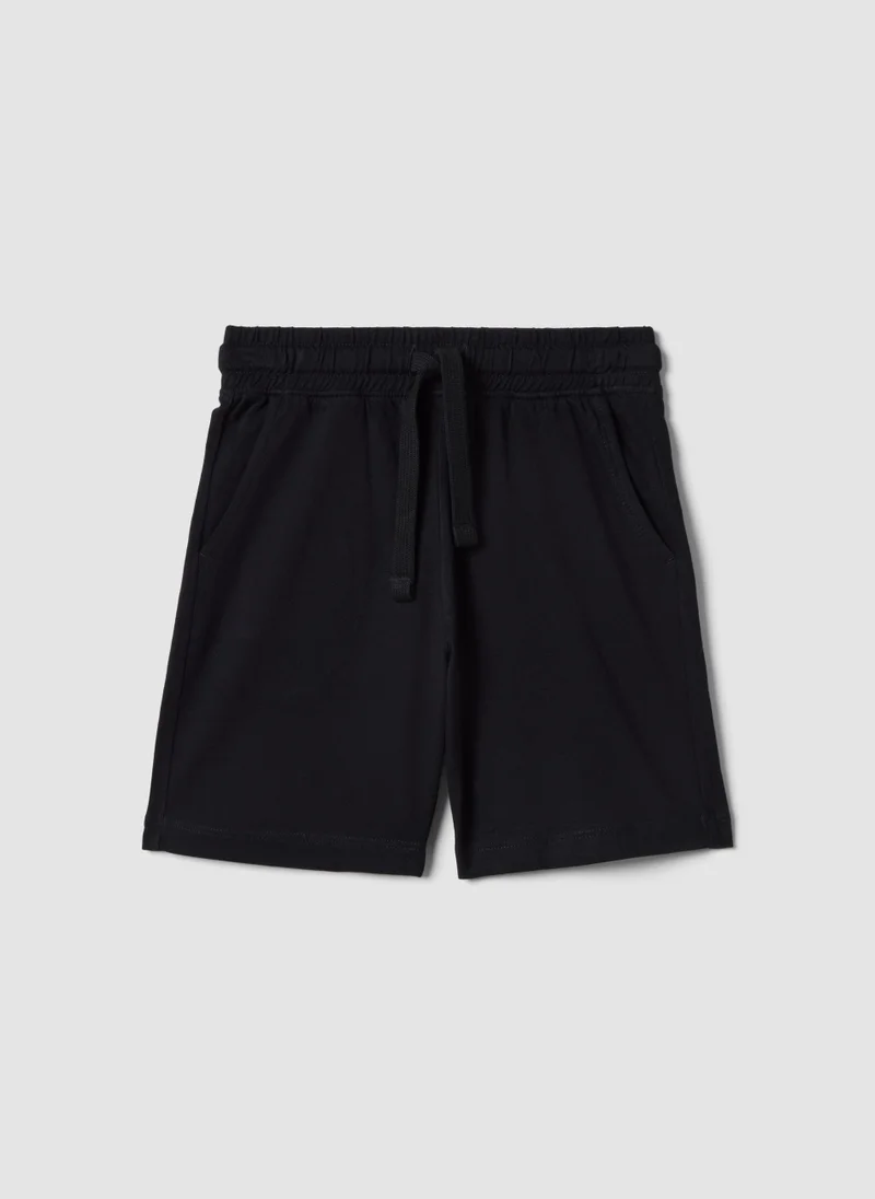او في اس OVS Boysâ€™ Black 100% Cotton Regular-Fit Shorts