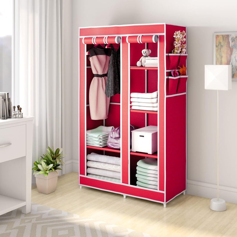 HRM Home 2 Door 6 Shelf PP Collapsible Wardrobe in Pink - Image 2