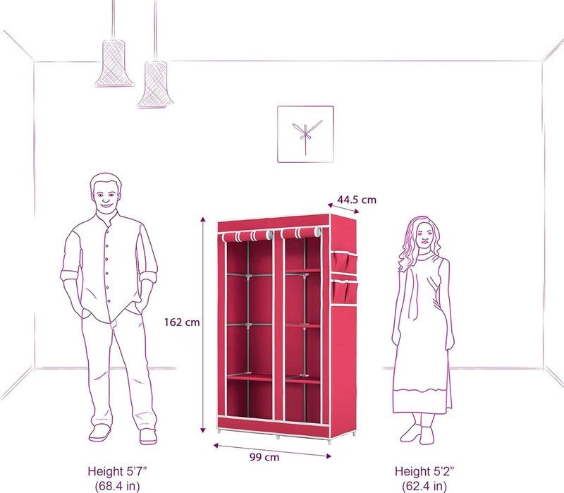 HRM Home 2 Door 6 Shelf PP Collapsible Wardrobe in Pink - Image 3