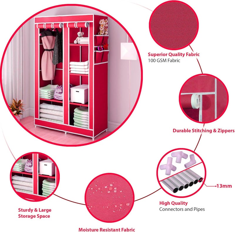 HRM Home 2 Door 6 Shelf PP Collapsible Wardrobe in Pink - Image 4