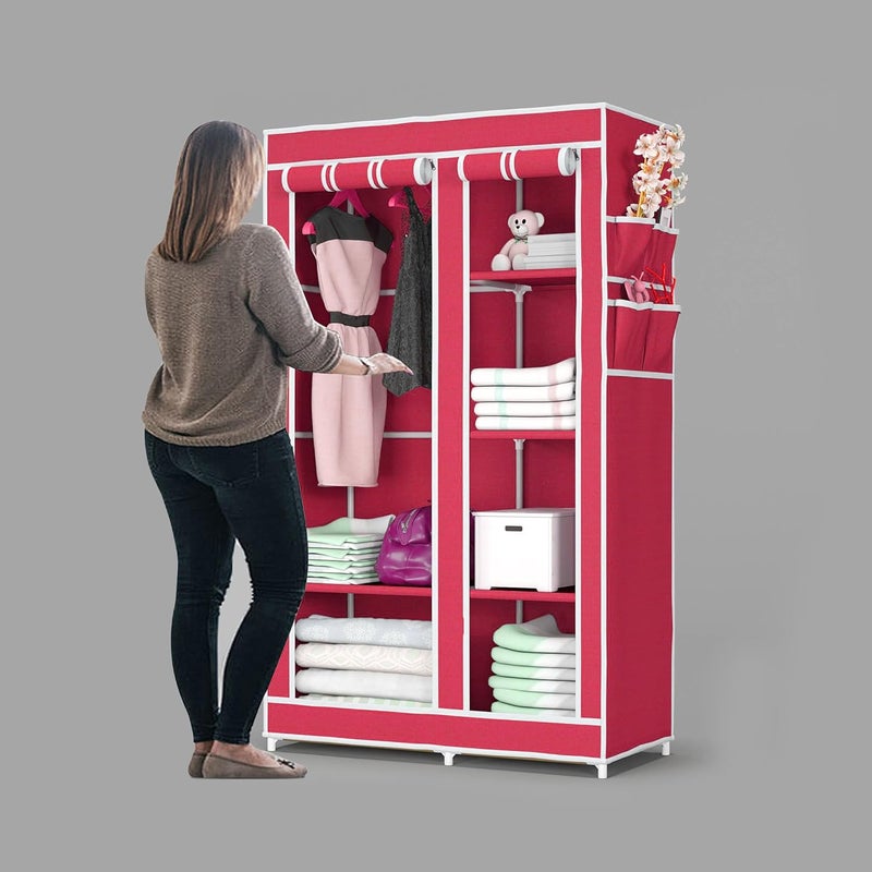 HRM Home 2 Door 6 Shelf PP Collapsible Wardrobe in Pink - Image 1