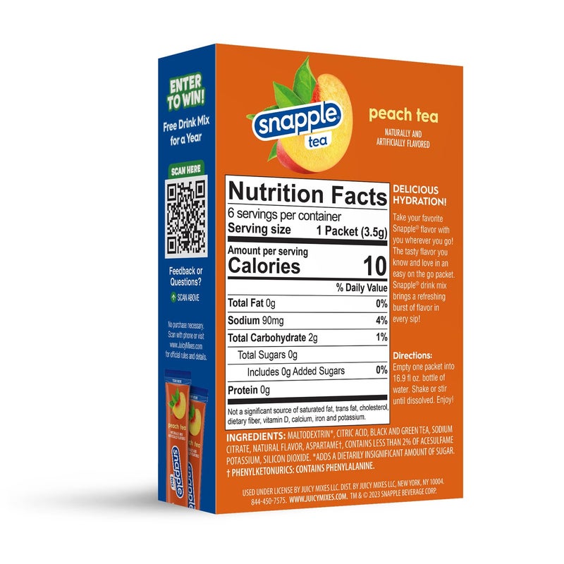 Juicy Mixes Snapple Tea – Sugar Free & Delicious, Made with Natural Flavors (Peach, 72 Sticks) - Image 2