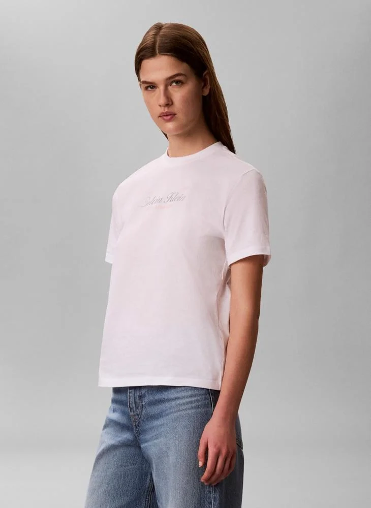Calvin Klein Jeans  Two-Tone Logo Crew Neck T-Shirt for Women | Best Price UAE