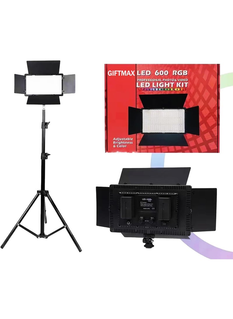 ماركة غير محددة - ضوء لوحة LED احترافي قابل لإعادة الشحن GIFTMAX Pro 600 RGB بقوة 50 وات مع حامل ثلاثي، إضاءة تصوير واستوديو للفيديوهات وصناعة المحتوى والبث المباشر - Image 1