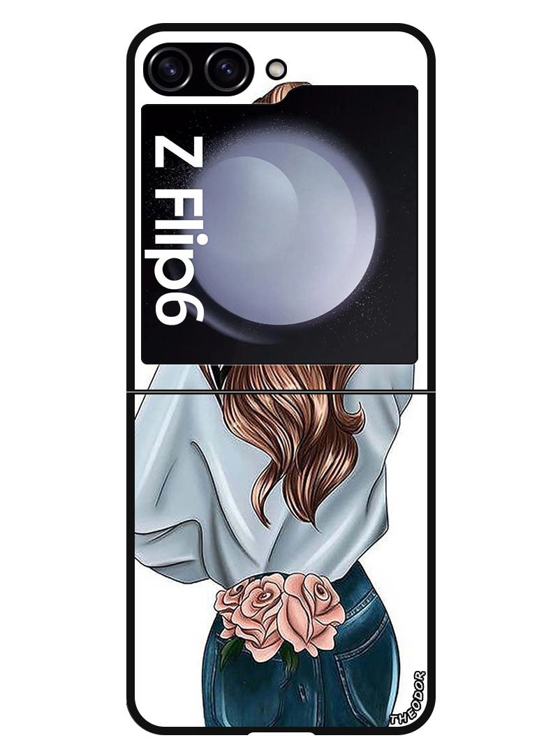 Theodor Protective Case Anti Scratch Shock Proof Bumper Cover For Samsung Galaxy Z Flip 6 Pink Rose Girl - Image 1