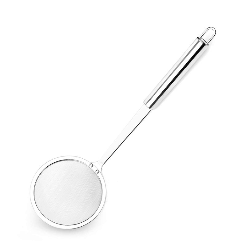 Hiware Stainless Steel Fat Skimmer Spoon Fine Mesh Food Strainer for Grease Gravy and Foam Japanese Hot Pot Skimmer with Long Handle