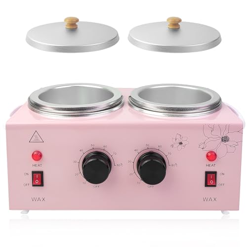 folconroad Portable Wax Warmer Machine for Painless Hair Removal, Women Men Professional Wax Heater with Adjustable Temperature Set, 40pcs Sticks (Pink - Double Pots) - Image 1