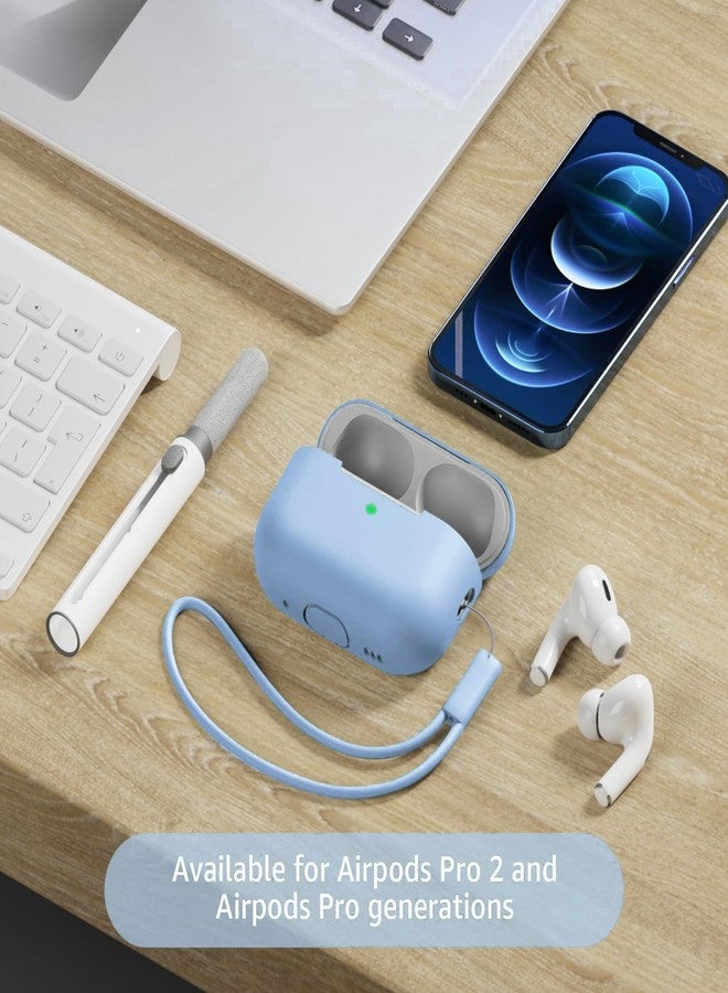 جراب Tandoler متوافق مع AirPods Pro 2، غطاء حماية من السيليكون الناعم مع طقم تنظيف وحبل، متوافق مع AirPods Pro الجيل الثاني، مزود بإضاءة LED أمامية مرئية - لون أزرق جينز - Image 2