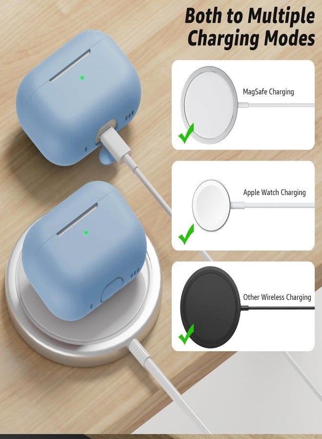جراب Tandoler متوافق مع AirPods Pro 2، غطاء حماية من السيليكون الناعم مع طقم تنظيف وحبل، متوافق مع AirPods Pro الجيل الثاني، مزود بإضاءة LED أمامية مرئية - لون أزرق جينز - Image 4