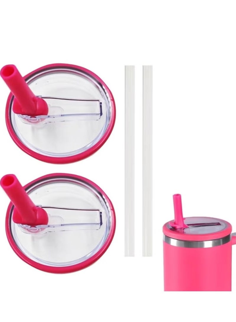 2 Pack 40 oz Tumbler Flip Straw Lid Replacement fit for Stanley Quencher, Spill Proof Splash Resistant Tumbler Lids,Reusable Leak Proof Tumbler Cover for Stanley Cup Accessories(Rose Pink)  - Image 1